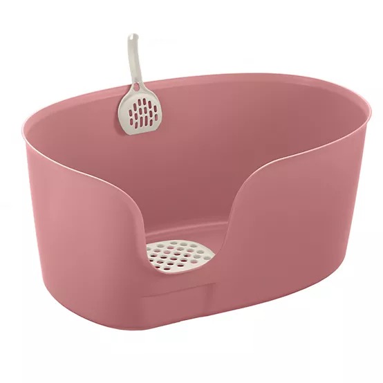 Richell Paw Trax High-Wall Open Cat Litter Box, XL, Pink