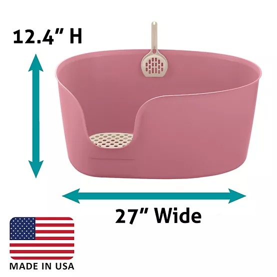Richell Paw Trax High-Wall Open Cat Litter Box, XL, Pink