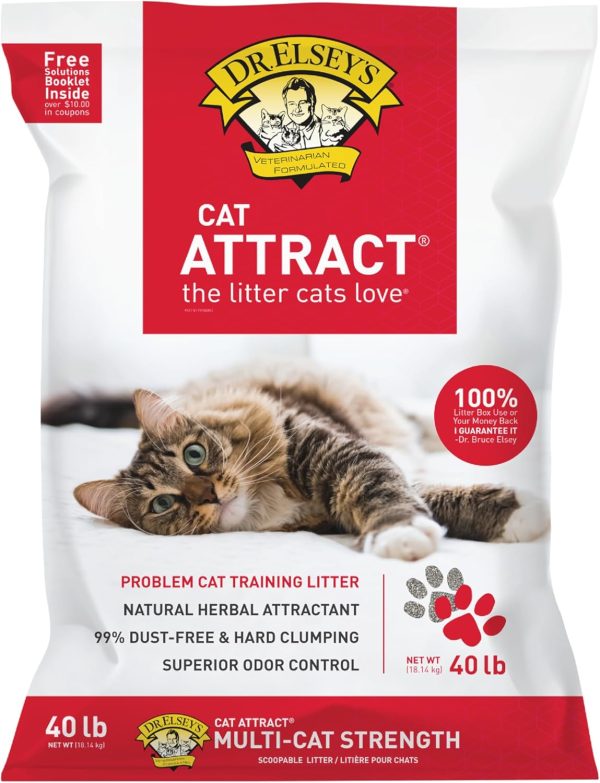 Dr. Elsey's Premium Clumping Cat Litter - Cat Attract - 99% Dust-Free, Low Tracking, Hard Clumping, Superior Odor Control, Natural Herbal Attractant, Unscented & Natural Ingredients, 40 lb