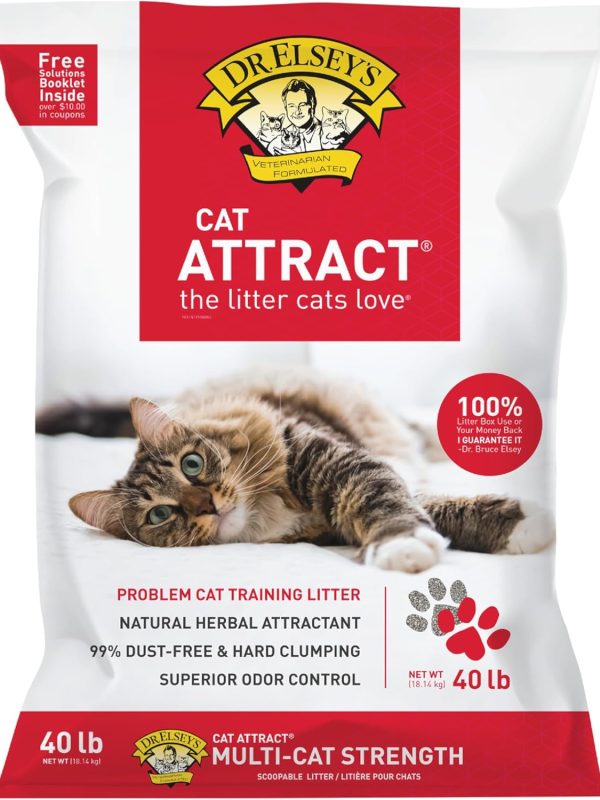 Dr. Elsey's Premium Clumping Cat Litter - Cat Attract - 99% Dust-Free, Low Tracking, Hard Clumping, Superior Odor Control, Natural Herbal Attractant, Unscented & Natural Ingredients, 40 lb