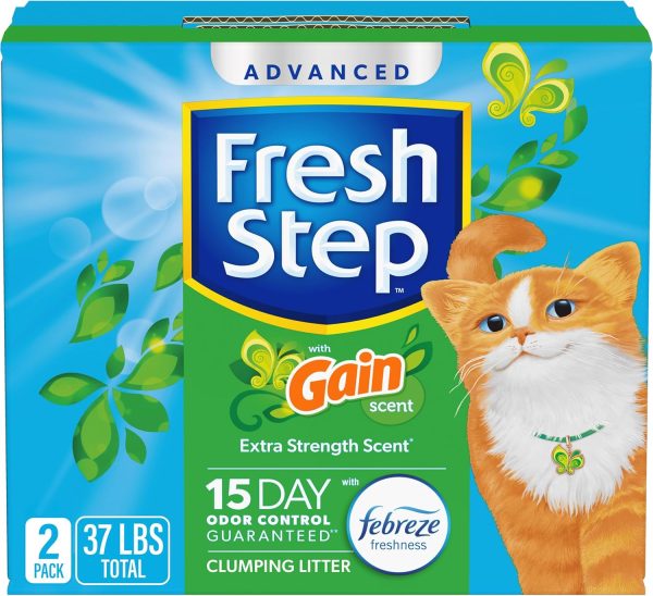 Fresh Step Advanced Clumping Litter with Febreze Freshness with Gain Scent, Fights Odor on Contact, 37 lbs. (2 x 18.5 lb. Box)