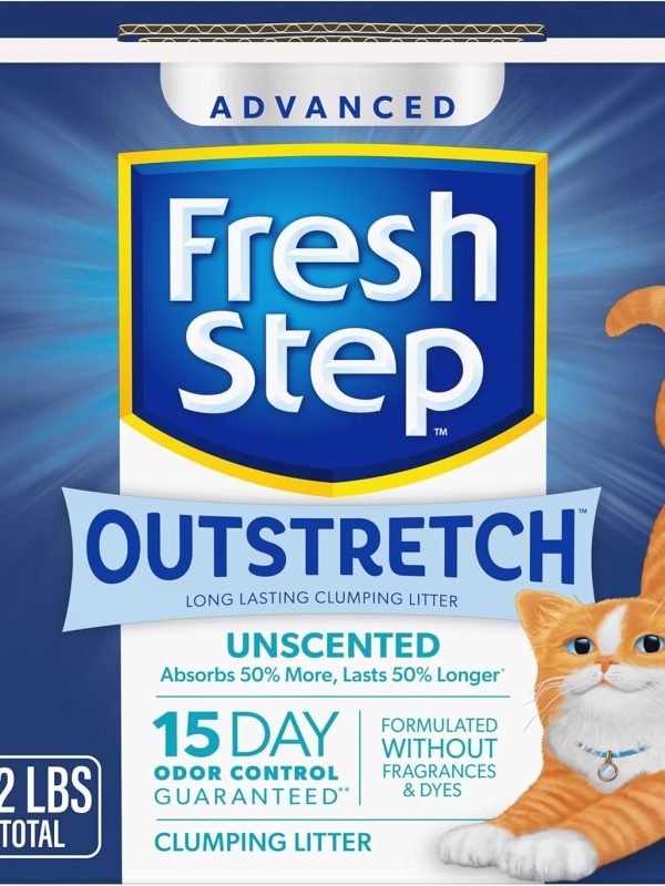 Fresh Step Outstretch Advanced Long Lasting Clumping Litter Simply Unscented, Activated Charcoal Litter Lasts 50% Longer, 32 lbs. (2 x 16 lb. Box)