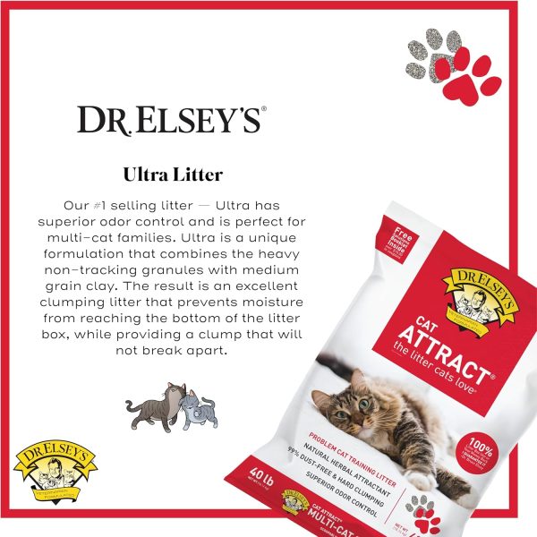 Dr. Elsey's Premium Clumping Cat Litter - Cat Attract - 99% Dust-Free, Low Tracking, Hard Clumping, Superior Odor Control, Natural Herbal Attractant, Unscented & Natural Ingredients, 40 lb